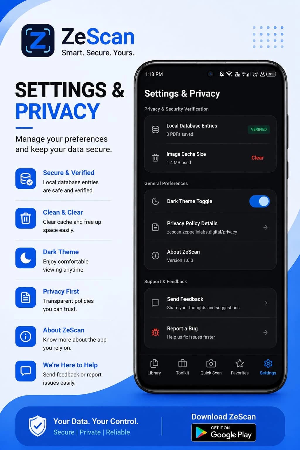 ZeScan Settings & Privacy